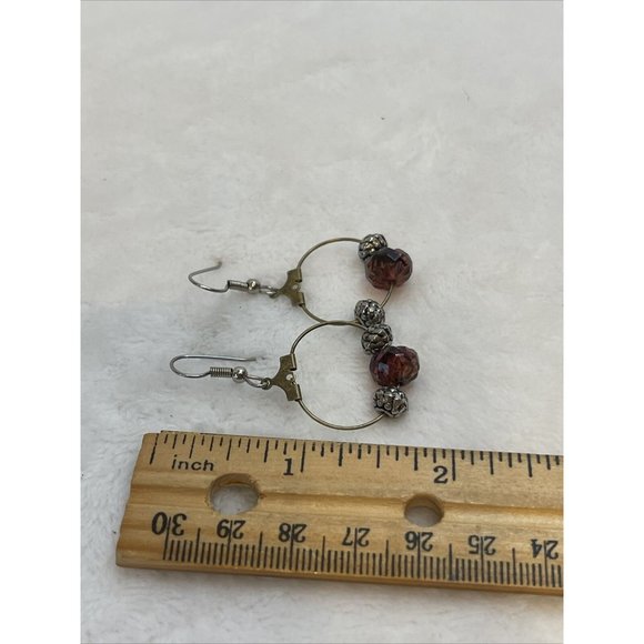 Womens Fishhook Beaded Earrings Goldtone With Purple/brown Beads - Picture 7 of 7